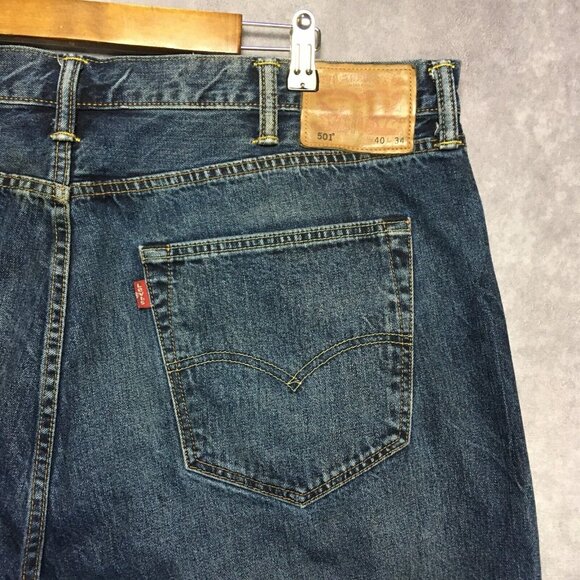 Levis Mens 501 Original Fit Blue Jeans size 40x34 Premium Denim Button Fly - Picture 5 of 15